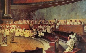 Bild: aus Cicero klagt Catilina an, Cesare Maccari, 1888, Fresko, Palazzo Madama/Rom